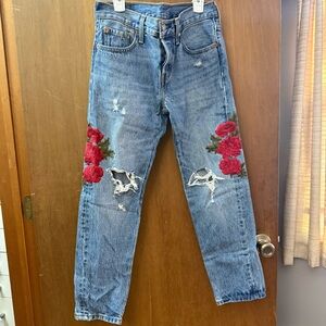 Signature by Levi Strauss Blue Jeans with Red Floral Embroidery